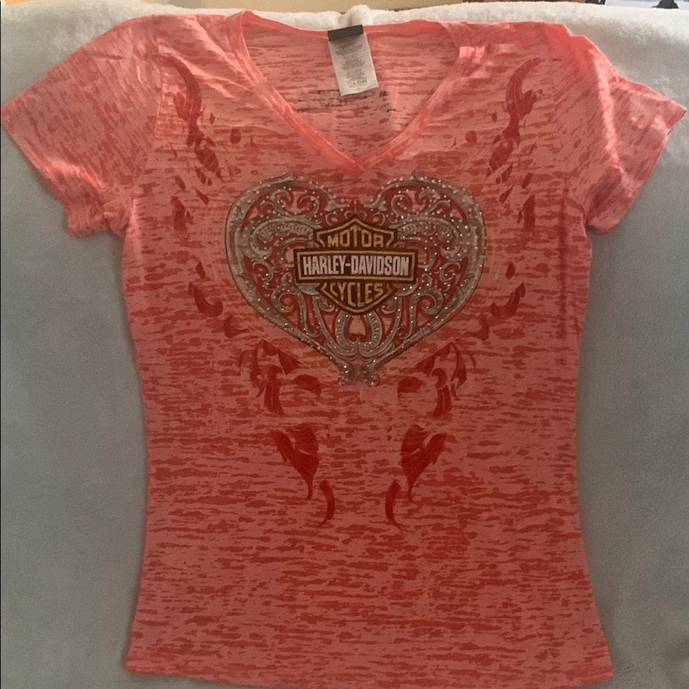 Harley-Davidson Orange Short Sleeve Fitted T-Shirt